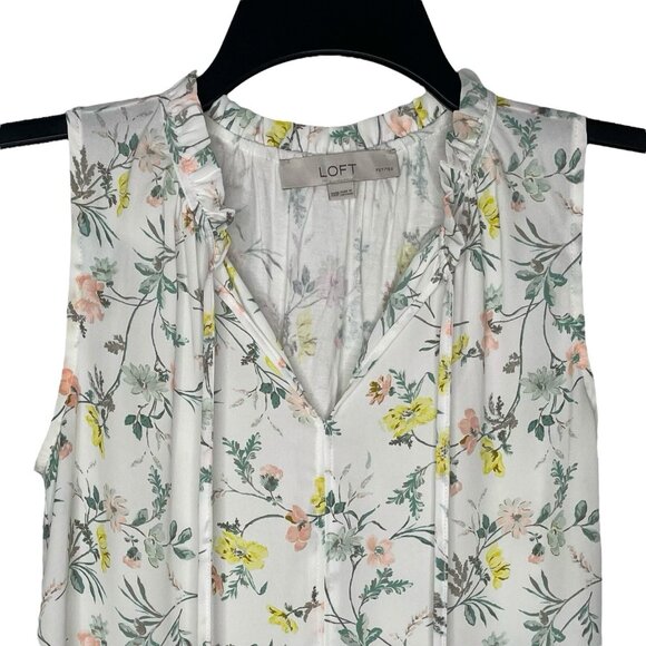 LOFT Womens Top Size XXS Petites Floral Sleeveless V-Neck Rayon Polyester - Picture 2 of 5